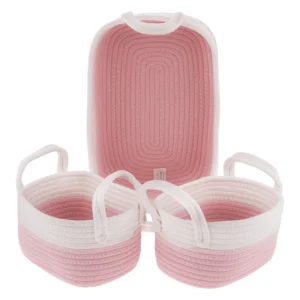 Pletené košíky s oušky – set 3 ks, bílá/růžová
