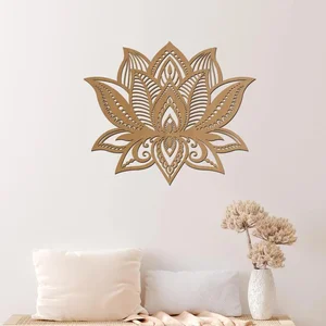 Plovoucí Květ Dřevěná Mandala na Zeď 80x68 cm Buková Barva