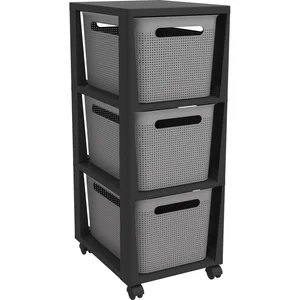 Pojízdný plastový regál Brisen 30×77 cm, černo-šedý