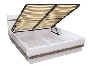 Postel ALBIREO 160x200 s roštem a úložným prostorem – dub sonoma truflový/bílý lesk