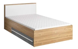 Postel FLAMY 120x200 s 2 zásuvkami – dub Nash, šedá a bílá