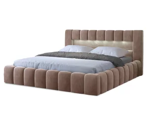 Postel HUA 01 s LED osvětlením, 160x200 cm, světle hnědá