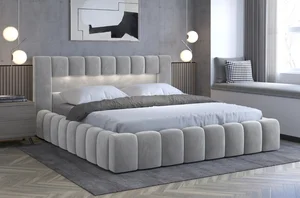 Postel HUA 07 s LED 160 × 200 cm, světle šedá