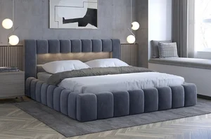 Postel HUA 09 s LED osvětlením 160×200 cm, tmavě šedá