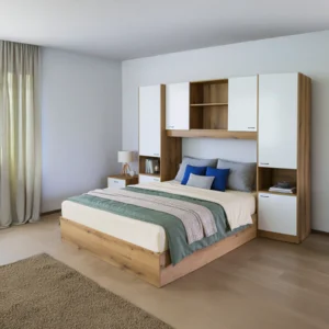 Postel s nástavcem MILAGA 160x200 cm, bílý vysoký lesk HG