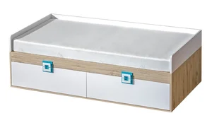 Postel s roštem UWARA 90x200 cm – dub jasný, bílá, tyrkys