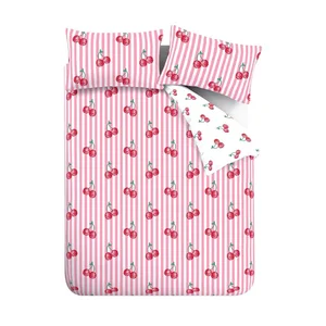Povlečení na dvoulůžko 230×220 cm Disco Cherries Stripes – Catherine Lansfield