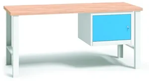 Pracovní stůl do dílny s nářadářskou skříní, buková spárovka, kovové nohy, 1500 mm