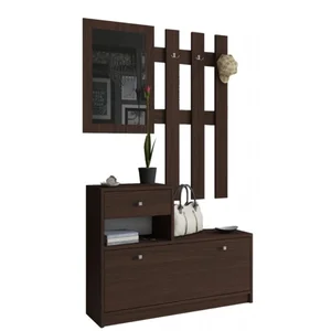 Předsíňová stěna s botníkem a zrcadlem – wenge