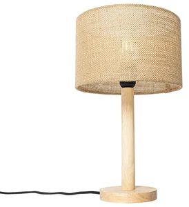 Přírodní dřevěná stolní lampa se lněným stínítkem 25 cm - Mels