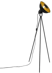 Průmyslová černá stojací lampa s detailem ve zlaté barvě - Magna Basic 25