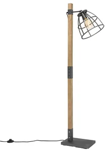 Průmyslová stojací lampa Arthur s dřevem a tmavě šedým kovem
