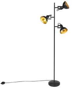 Průmyslová stojací lampa s černým a zlatým designem