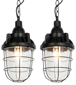 Průmyslové závěsné lampy Cabin – sada 2 černých