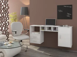 Psací stůl Margilon – bílý lesk, 140 × 63 × 42 cm, záruka 5 let