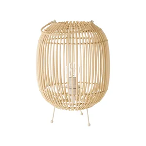 Ratanová stolní lampa s přírodním stínidlem