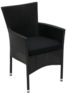 Ratanové stohovatelné křeslo Palermo s polstrem černé