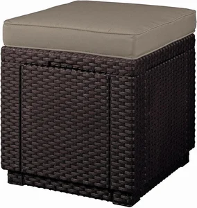 Ratanový zahradní taburet CUBE s polštářem - hnědá barva