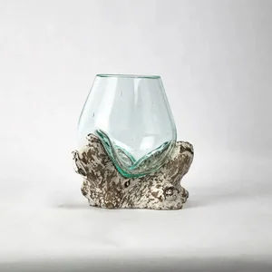 Recyklovaná skleněná dóza na kořen s dřevěným prvkem