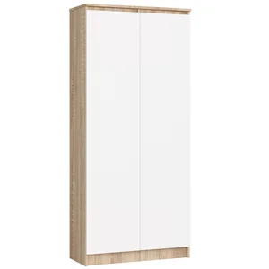 Regál 80 cm CLP2, 2 dvířka, 8 poliček – dub sonoma/bílá