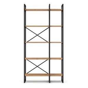 Regál Dusan 87,5x175 cm, černá a přírodní dub