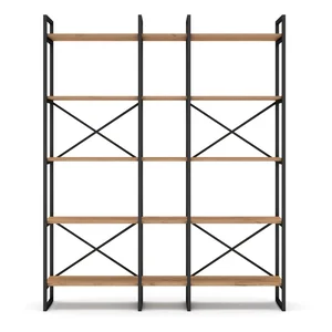 Regál Dusan – Marckeric, černý a přírodní dekor dubu, 144×175 cm