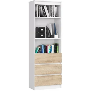 Regál R60 s 3 zásuvkami a 2 policemi – bílá/dub sonoma