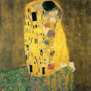Reprodukce Klimtova The Kiss 90x90 cm