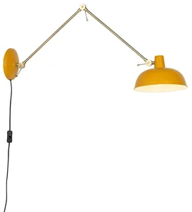 Retro nástěnná žlutá bronzová lampa Milou