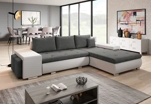 Rohová rozkládací sedačka COLORITO MINI T10 šedá/bílá