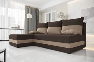 Rohová rozkládací sedačka LEFHET – hnědá / béžová