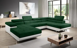 Rohová rozkládací sedačka SINGER U – pravá, zelená/bílá
