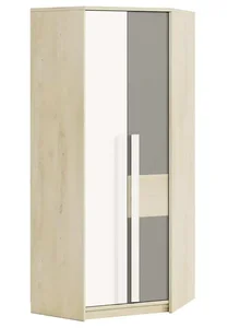 Rohová šatní skříň REPENS – buk fjord, bílá a šedá