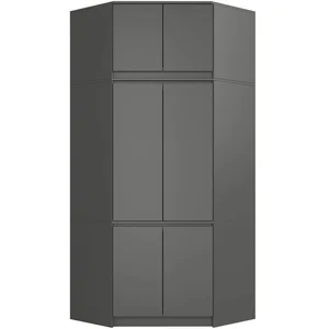 Rohová šatní skříň S100 s nástavbou – šedá