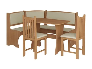 Rohový jídelní set BUREWALA se židlemi – béžová ekokůže, olše, 5 let záruka