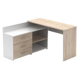 Rohový PC stůl KLAUDI, dub sonoma/bílá