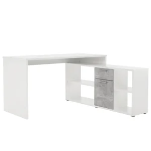 Rohový PC stůl NOE NEW – bílá / beton, 135 × 135 cm
