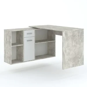 Rohový psací stůl MURET Casarredo – beton/bílá