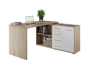 Rohový psací stůl NEJBY GIANNI – pravý, dub sonoma/bílá