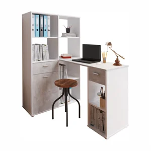 Rohový stůl ZONE s regálem – levý, bílá/beton