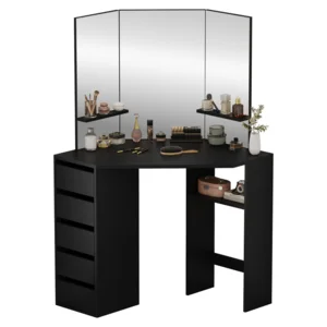 Rohový toaletní stolek ELIO, černý