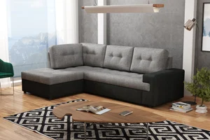 Rozkládací rohová sedačka BURLAP – levá, světle šedá/černá