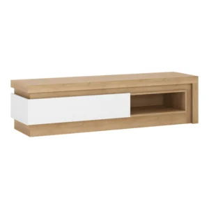 RTV stolek LEONARDO 130 cm – Dub Riviera / Bílá s vysokým leskem