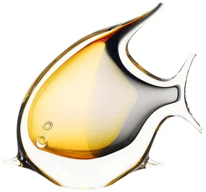 Ručně vyráběná Skleněná Ryba z České Republiky - Zlatý Topaz a Kouřová Černá, 25 cm