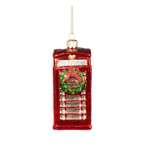 Ruční skleněná vánoční ozdoba Phone Box 11 cm