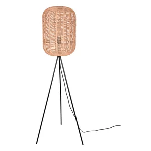 Runa Trio – Béžová stojací lampa se stínidlem z proutí a textilu