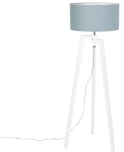 Rustikální stojací lampa s dřevěným rámem a minerálním stínidlem