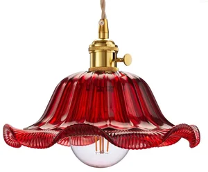 Rustikální závěsná lampa ROZÁRKA s červeným sklem