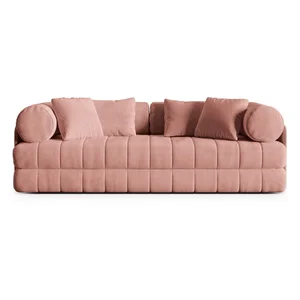 Růžová sametová rozkládací pohovka 206 cm Kemi