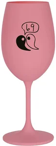 Růžová sklenice na víno 350 ml s motivem 69